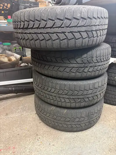 Winter tires on rims. They came off a Honda civic. Probably good for 1 or 2 winters.