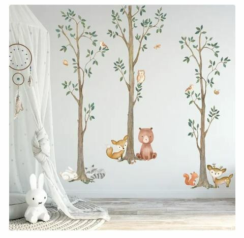 NEW Woodland Watercolor Wall Tree Decals Fabric Animals 90”x 90” in Home Décor & Accents in City of Toronto