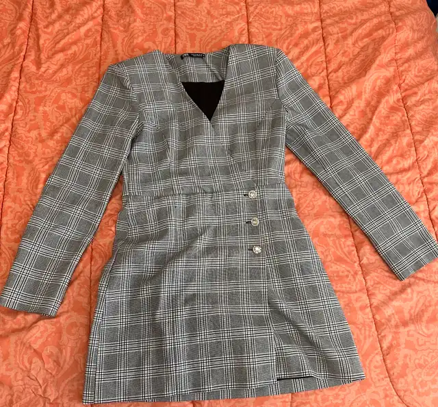 ZARA WOMENS PLAID BLACK AND WHITE BLAZER DRESS63771522528769120