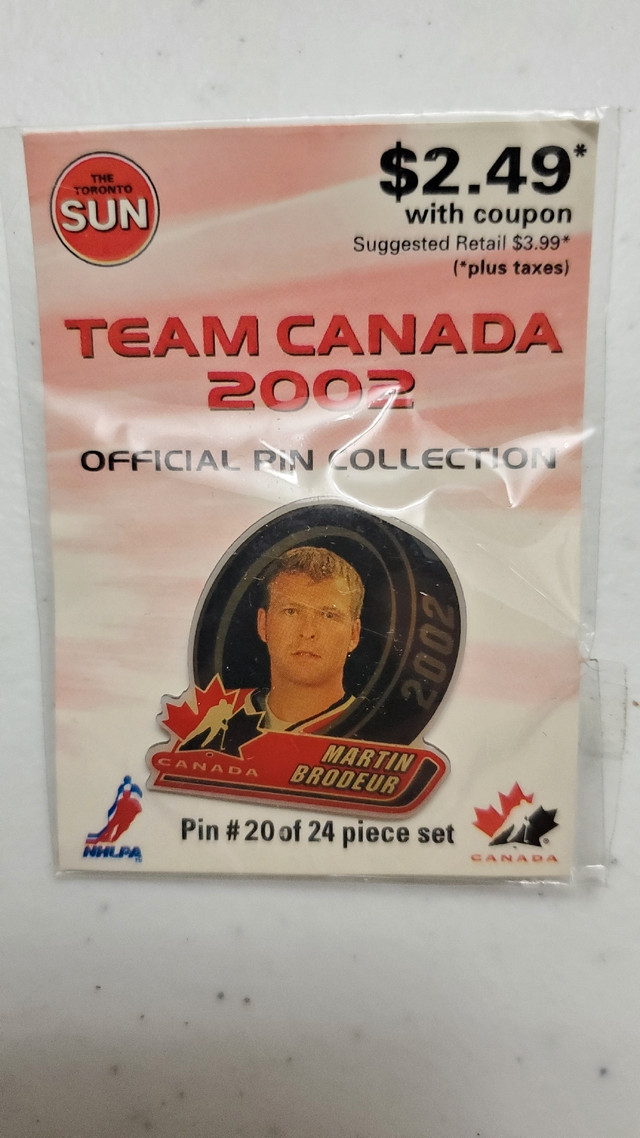 Toronto Sun 2002 team Canada Olympic hockey Martin Brodeur pin in Arts & Collectibles in City of Toronto