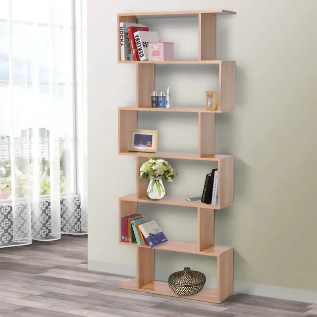 76" 6-Tier Geometric Wooden Bookcase S Shaped Storage Display Bo in Bookcases & Shelving Units in Markham / York Region - Image 10