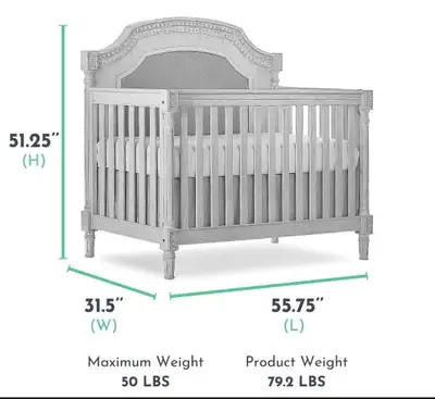 Luxury Baby Crib – White/Grey – Mattress Included., View more