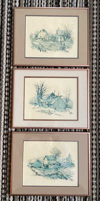 PRICE DROP-3 Signed Framed Watercolour Prints by R. J. Callaghan