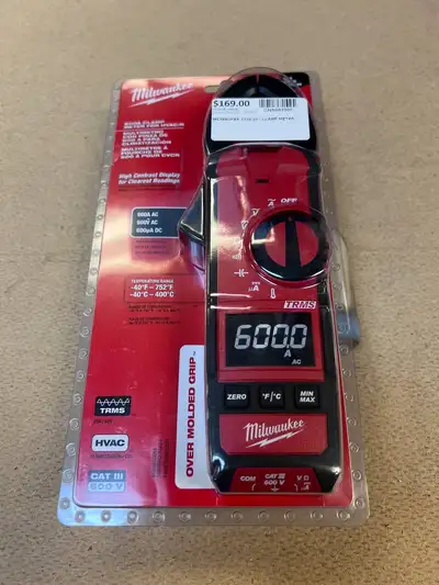 Milwaukee 2236-20 AC clamp meter designed for HVAC and electrical work. Offers True RMS accuracy, a...