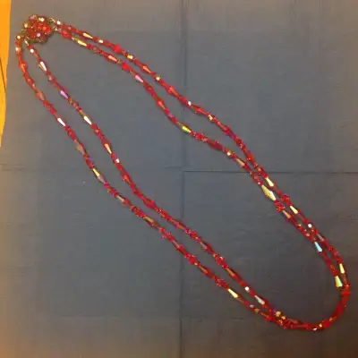 Vintage red iridescent Sherman Swarovski crystal necklace. 50+ years old. Like new condition. Sherma...