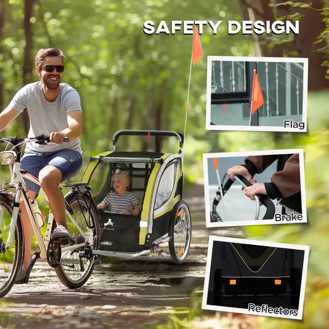 2-in-1 Bike Trailer for Kids 2 Seater, Baby Stroller with Brake, in Strollers, Carriers & Car Seats in Markham / York Region - Image 9