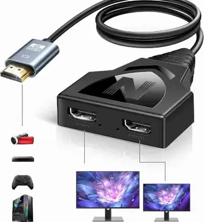 HDMI Splitter Adapter Cable 4K, HDMI Splitter 1 in 2 Out One Mal, View more
