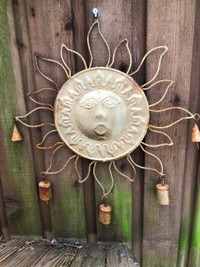 Vintage wind chime rusty metal cow bells || Wall hanging || Sun