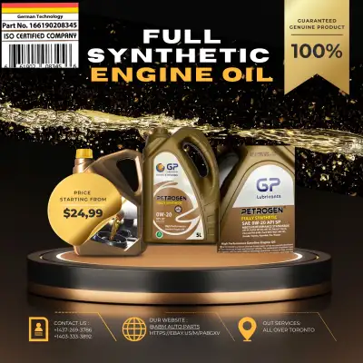 Fully synthetic Engine Oil. It has dextrose. API approved. 10,000 guranteed kilometers on each oil c...