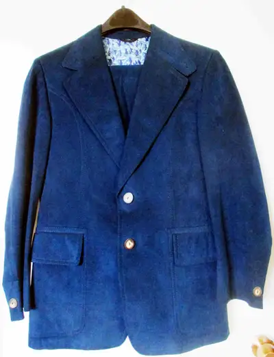Men’s Vintage Navy Blue Ultra Suede Suit Size Small, View more