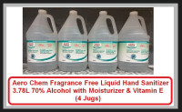 (NEW) AeroChem Liquid Hand Sanitizer 3.78L 70% Alcohol (4 Jugs)