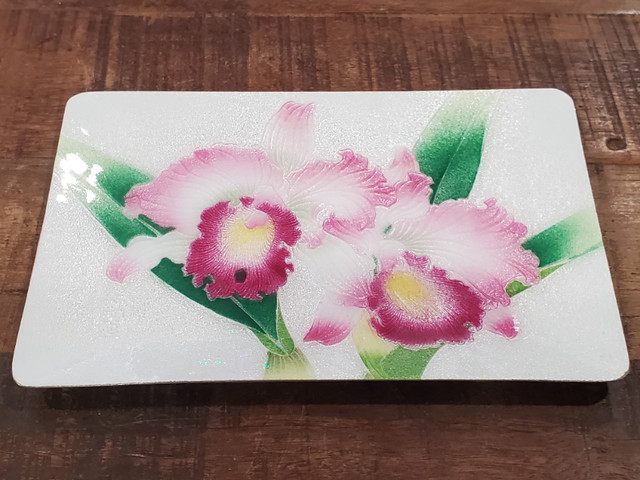 Japanese Orchids Flower Enamel Metal Trinket Tray - Signed in Arts & Collectibles in Edmonton