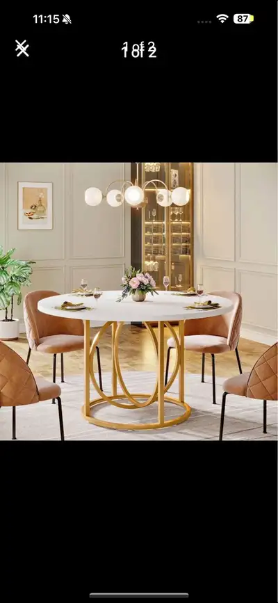 maddysen round dining table for 4-6, 47 inch modern kitchen table with gold base Brand new in box Re...