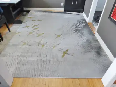 Large Silver Grey With Golden Birds Area Rug - 8’x11', View more
