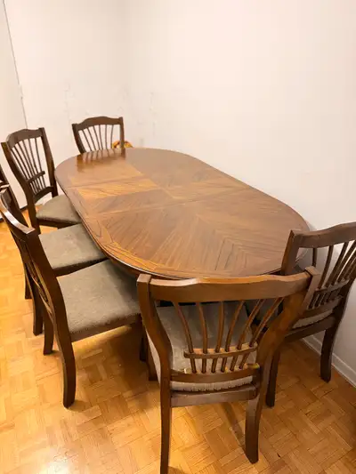 Beautiful Dark Wood Expandable Dining Table Set - 6 Chairs, View more