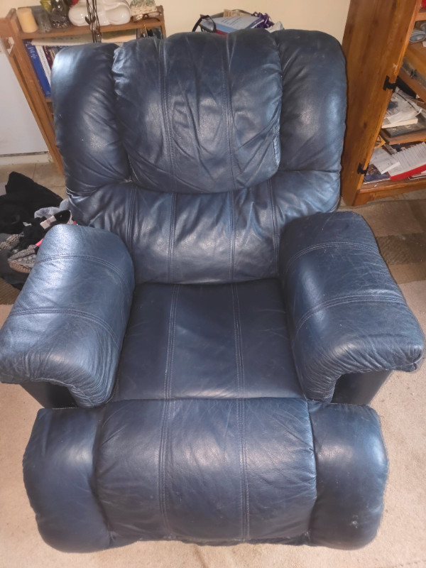 Navy Blue Leather Rocker/Recliner in Chairs & Recliners in Sault Ste. Marie