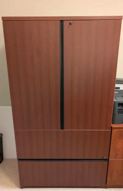 Locking Storage Cabinet with Lateral File Combination. Color: Cherry Shelves: 2 Drawers: 2 Dimension...