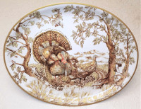 RARE Williams-Sonoma Gold Rimmed Oval Botanical Turkey Platter!