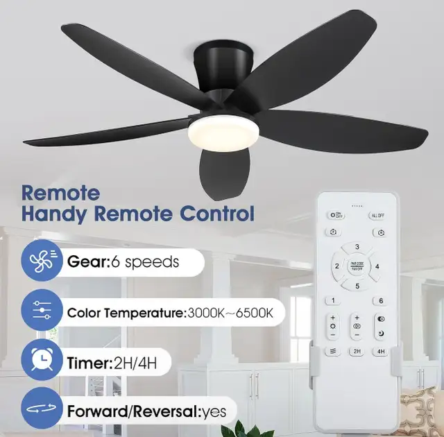 42” Ceiling Fan with Light Remote Control APP LED Flush Mount  in Indoor Lighting & Fans in Hamilton - Image 4