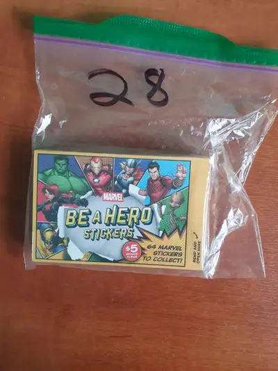 28 Unopened, Marvel "Be A Hero" Sticker Packs.  Med Hat PU, View more