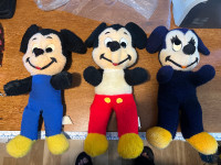 MICKEY MOUSE X3 Plush Stuffed Animal Doll Toy Disney OLD VINTAG