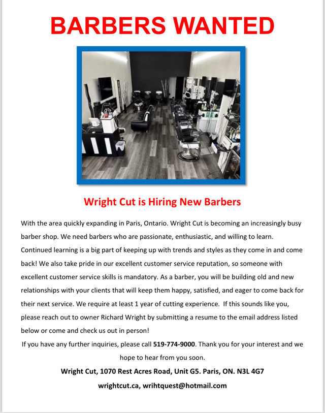 BARBERS WANTED in Hair Stylist & Salon in Brantford