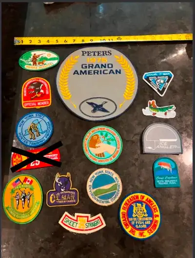 about 30 VINTAGE HUNTING FISHING SHOOTING PATCHES ASST'D, View more
