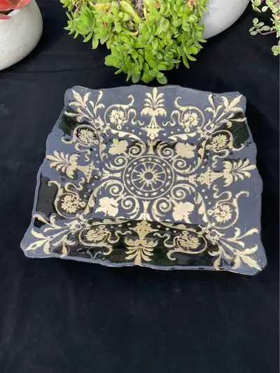 Bombay Company Decorative Gold & Black Square Plate, View more