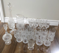 30 Crystal Glasses, Decanter, Candle holders etc