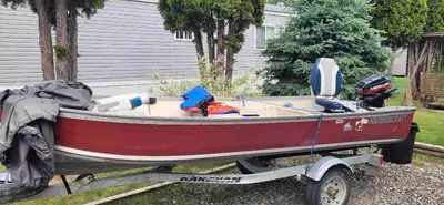 14ft Harbercraft with 15 hp mercury 2 stroke. Great boat, no leaks and motor runs great. Trailer and...