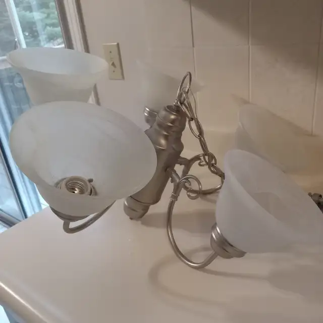 5-Light Brushed Nickel Chandelier – Frosted Glass $15 in Indoor Lighting & Fans in Kitchener / Waterloo - Image 3