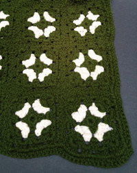 New olive green & white 54 x 54-in hand-crocheted afghan blanket