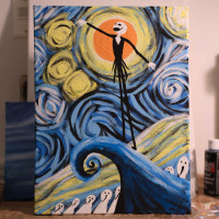 Nightmare Before Christmas, Van Gogh Themed Painted Canvas $5