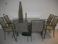 ensemble de patio 9 morceaux (table, 6 chaises, parasol et base)