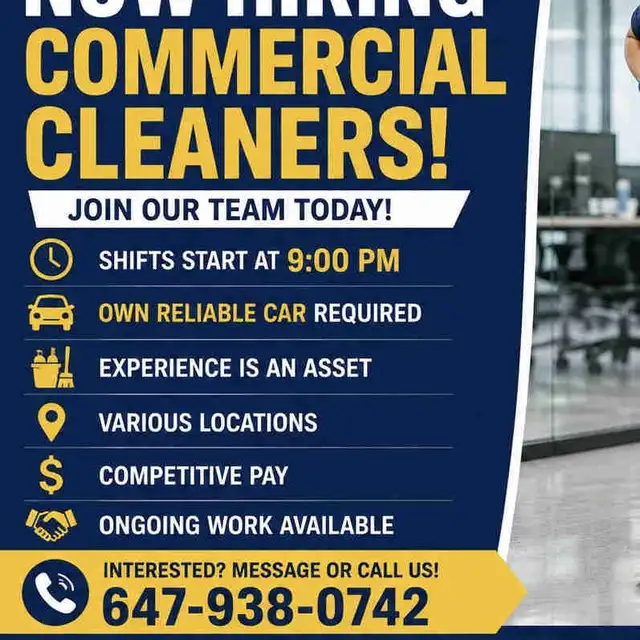 NOW HIRING – COMMERCIAL CLEANERS!