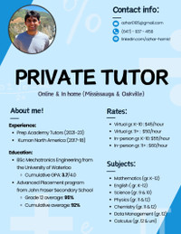 Private Tutor! Math, English, Science! (Online & In person)