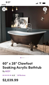 New clawfoot soaker tub
