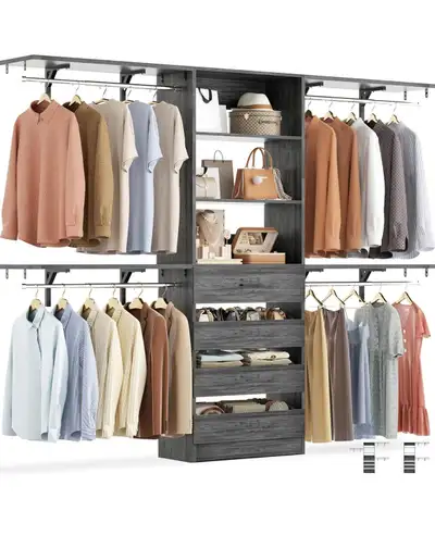 Aheaplus Closet System with 4 Drawers, 8FT Wood Closet Organizer, View more
