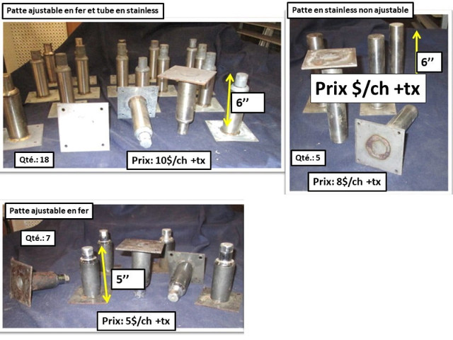 Pattes ajustables ou non, en SS , plastique, et fer. dans Autre  à Thetford Mines - Image 2