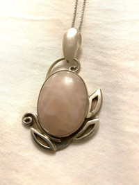 Large Sterling/Rose Quartz Pendant with Chain