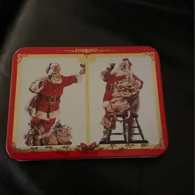 1994 Nostalgia Coca-Cola 2 decks of sealed Santa and Christmas playing cards that come in a metal Ch...