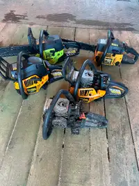 Chainsaws, 3 working, 2 for parts.