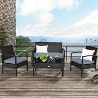 Costway 4pcs Outdoor Patio Rattan Wicker Set Table Sofa