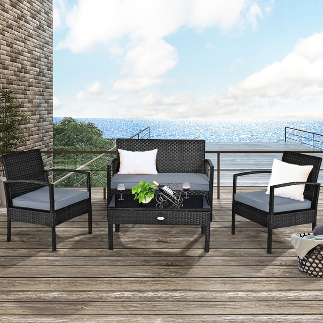 Costway 4pcs Outdoor Patio Rattan Wicker Set Table Sofa in Patio & Garden Furniture in City of Toronto