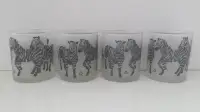 VINTAGE SET OF 4 FROSTED"ZEBRA MOTIF"  COCKTAIL GLASSES