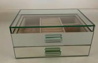 JEWELRY BOX - Glass & Mirror - 2 Drawers & Ring Section