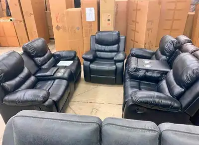 Black leather recliner set for sale near me , View more