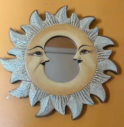 Vintage wooden celestial mirror, View more
