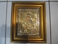 The Virgin Mary & Baby Jesus Gold Leaf Hand Made Vintage Icon