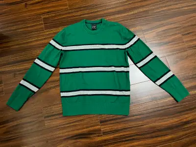 Gap men’s XS crewneck sweater, cotton, green striped , View more